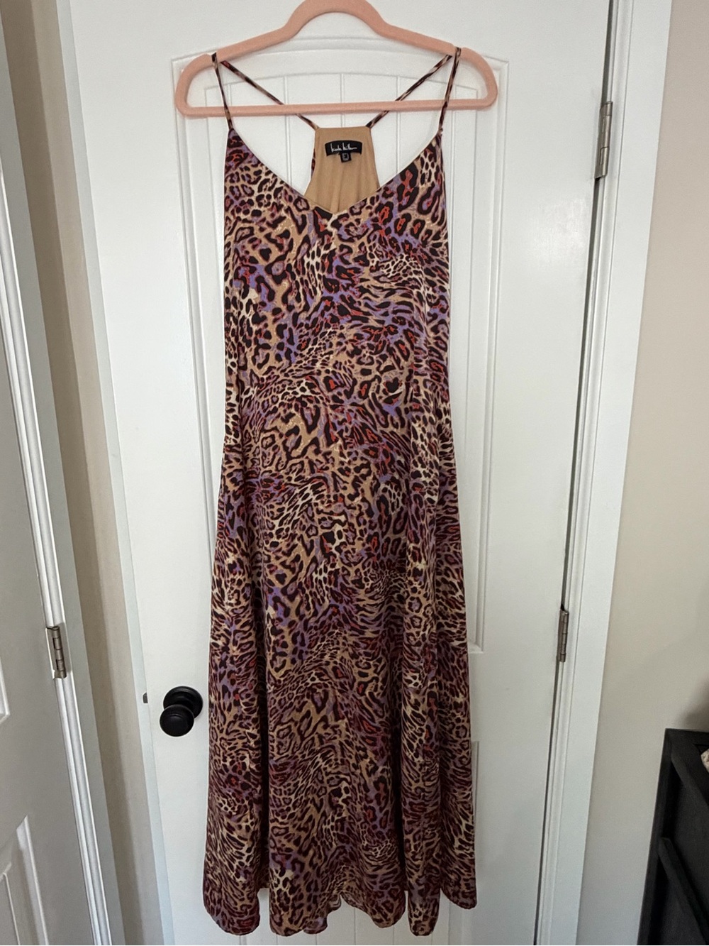 Nicole Miller statement leopard-print halter dress in size L. 🐆